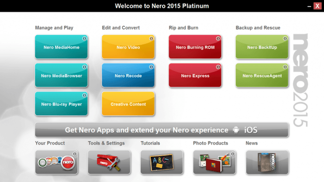 Nero 2015 Platinum Interface