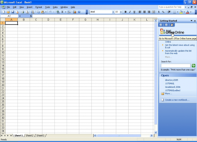 MS Office 2003 Excel interface