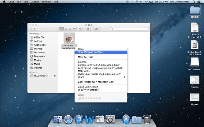 Mac OS X Mountain Lion 10.8.5 desktop and windows