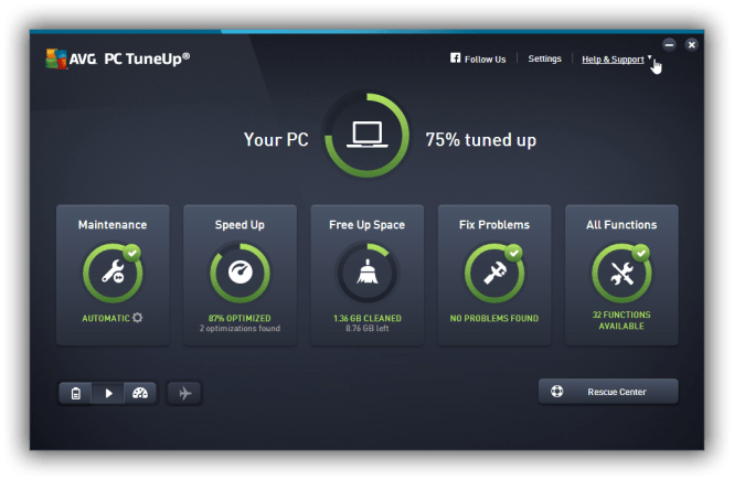 AVG PC TuneUp 2016 interface