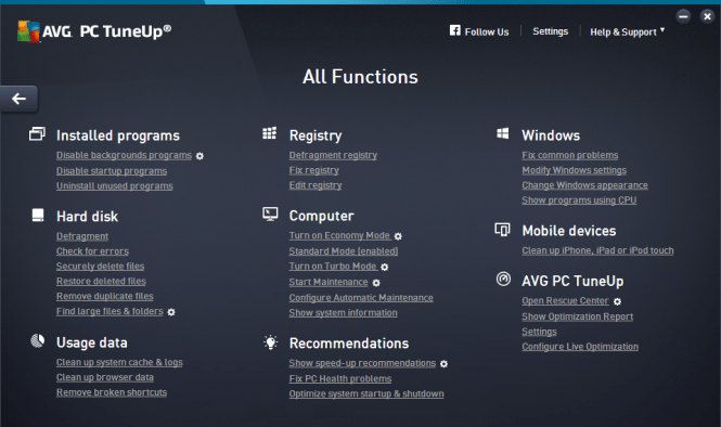 AVG PC TuneUp 2016 features