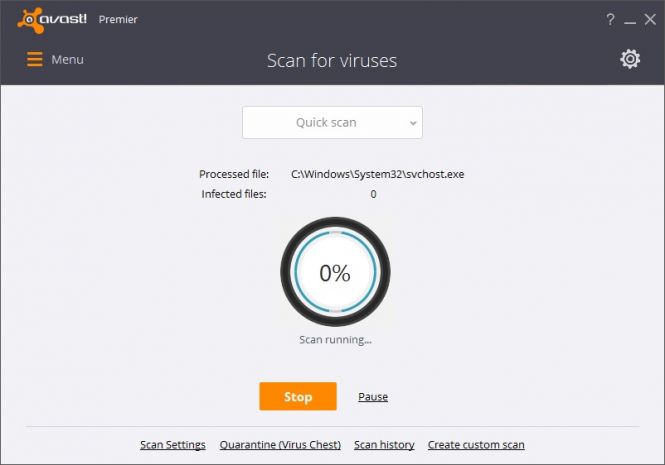 Avast Premier Antivirus 2016 scanning