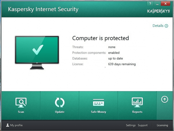 Kaspersky Internet Security 2016 interface