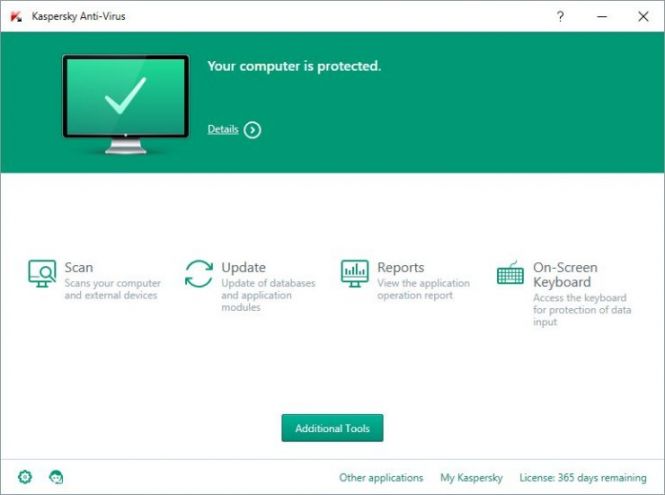 Kaspersky Antivirus 2016 interface