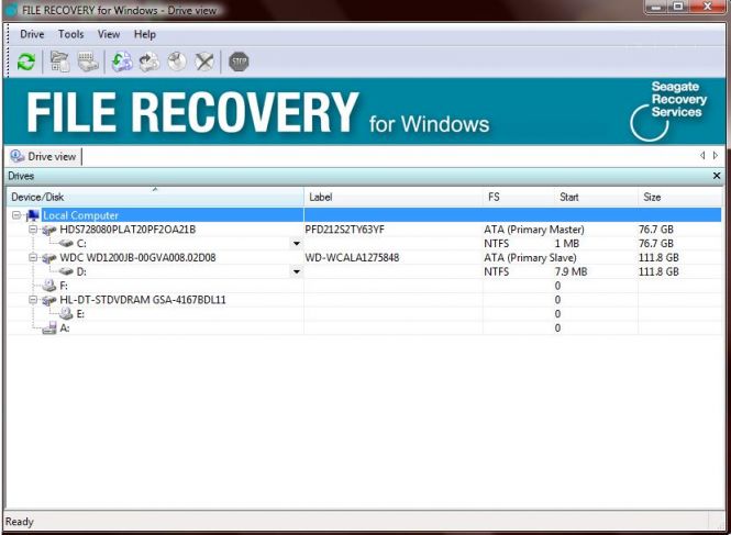 Seagate File Recovery interface