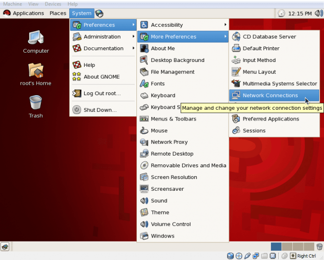 Red Hat Enterprise Linux menus