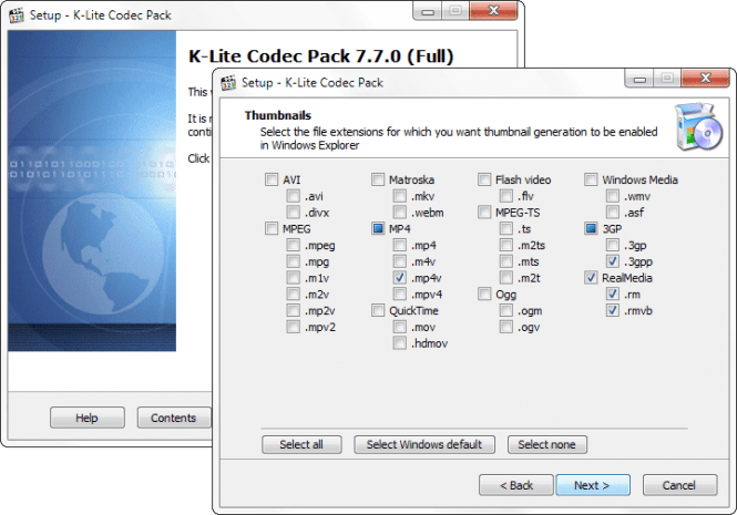 K-Lite Codec Pack installation settings