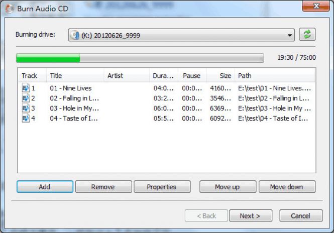 AnyBurn audio CD burning