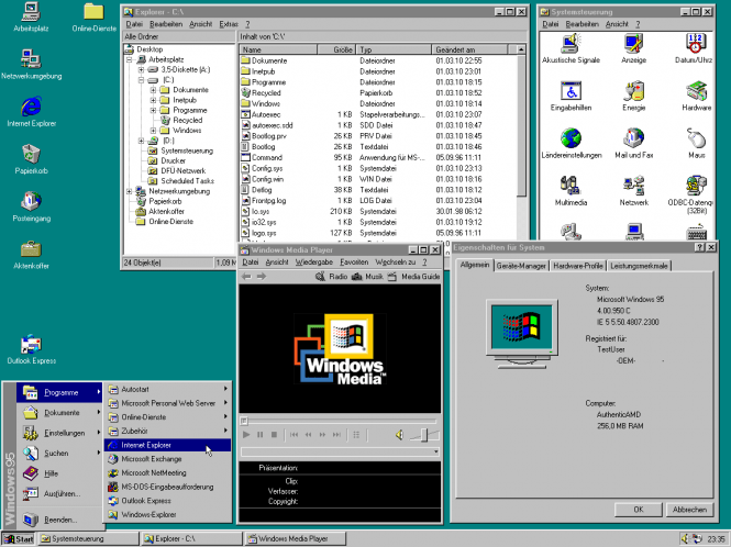Windows 95 interface and features