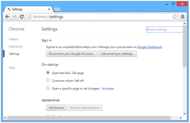 Google Chrome settings