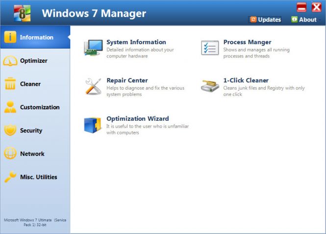 Windows 7 Manager interface