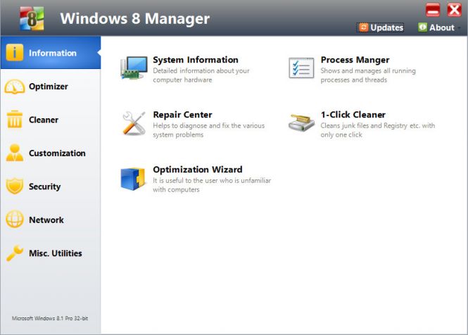 Windows 8 Manager interface