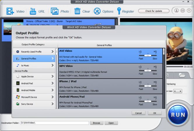 WinX HD Video Converter Deluxe converting a video