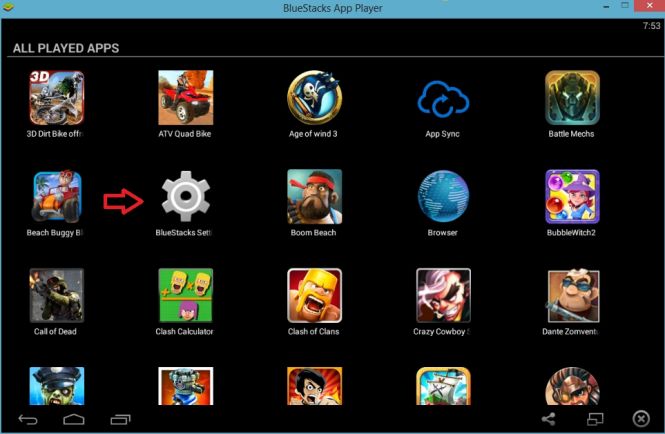 BlueStacks All Played Apps Menu