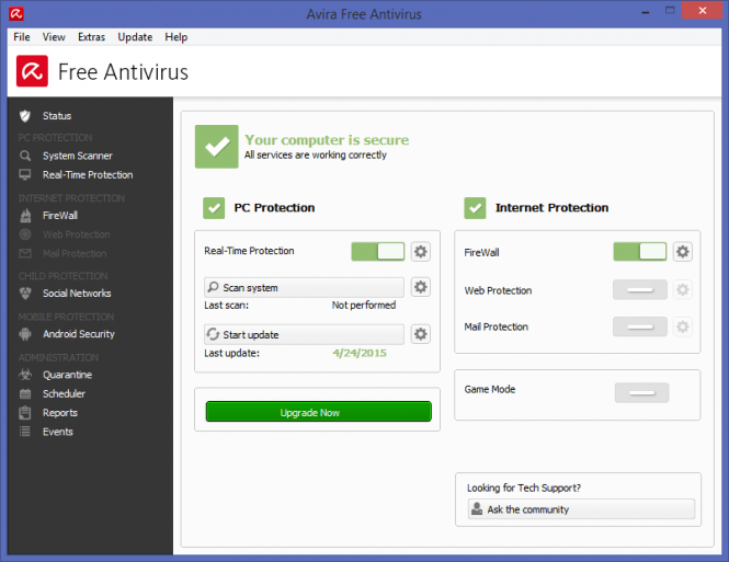 Avira Free Antivirus Status Page