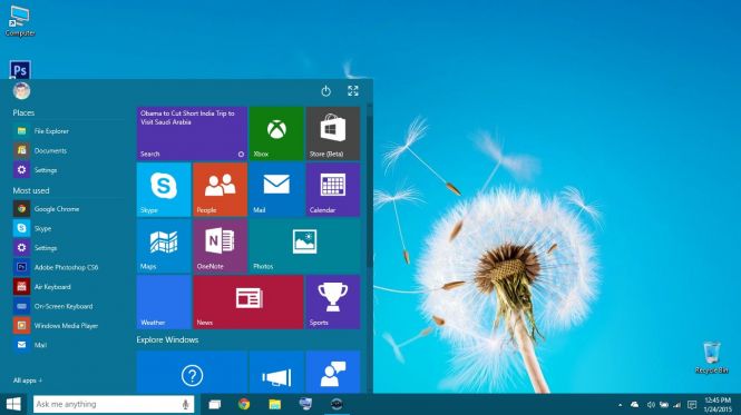 Windows 10 Pro Start Menu and desktop