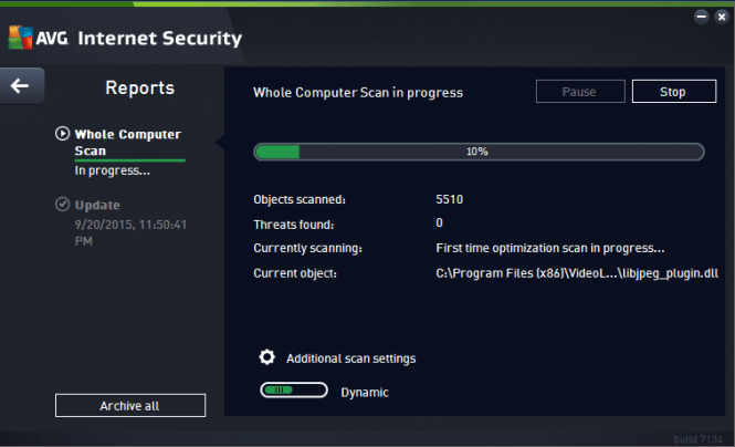 AVG Internet Security 2016 scanning