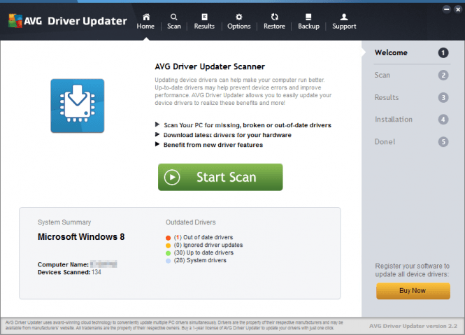 AVG Driver Updater 2016 interface