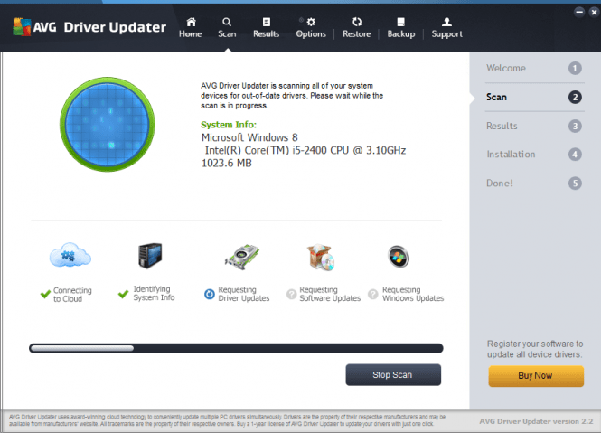 AVG Driver Updater 2016 scanning