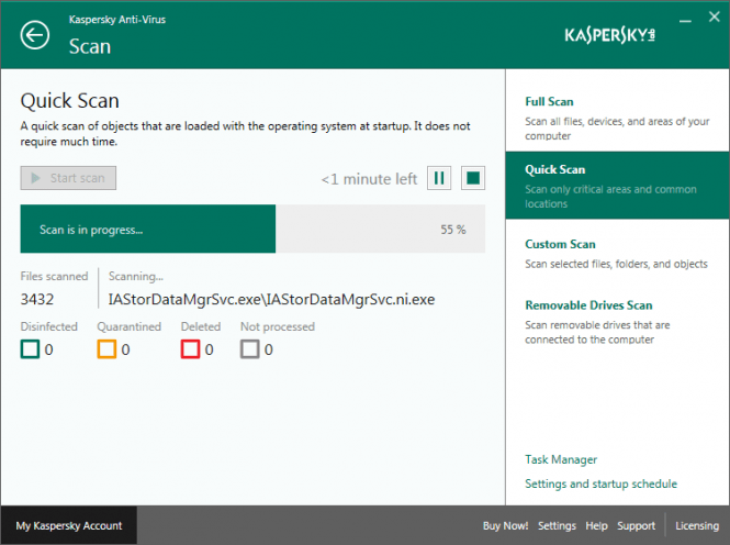 Kaspersky Antivirus 2016 scanning