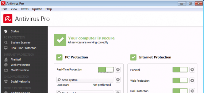 Avira Antivirus Pro 2015 interface