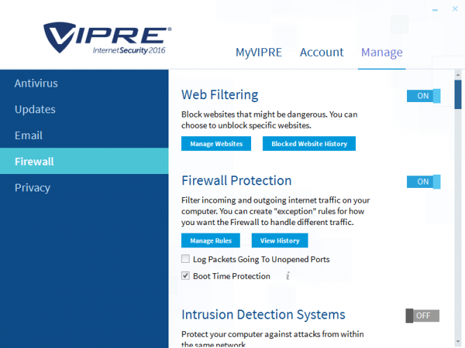 VIPRE Internet Security 2016 firewall