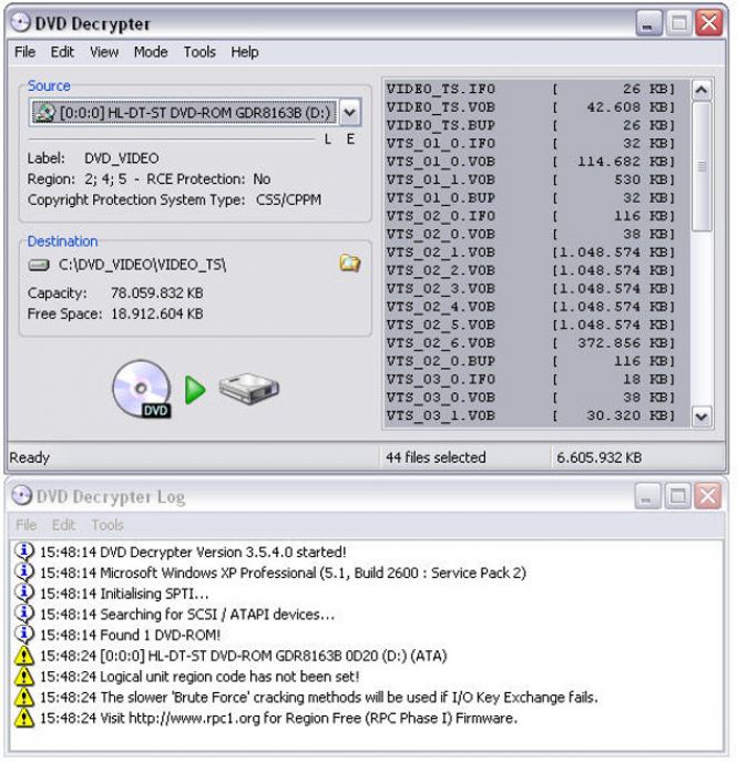 DVD Decrypter at work