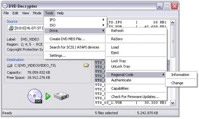 DVD Decrypter interface