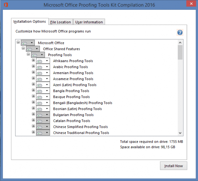  MS Office Proofing Tools 2016 languages
