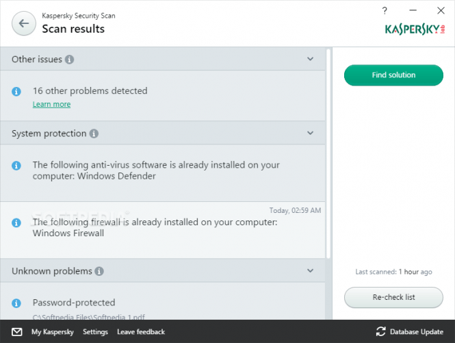 Kaspersky Security Scan report