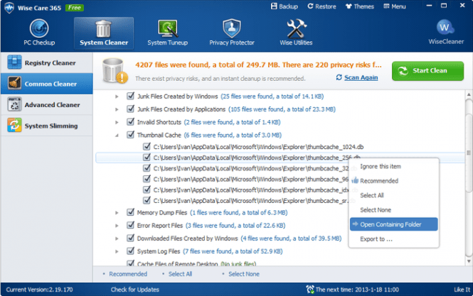 Wise Care 365 system optimization