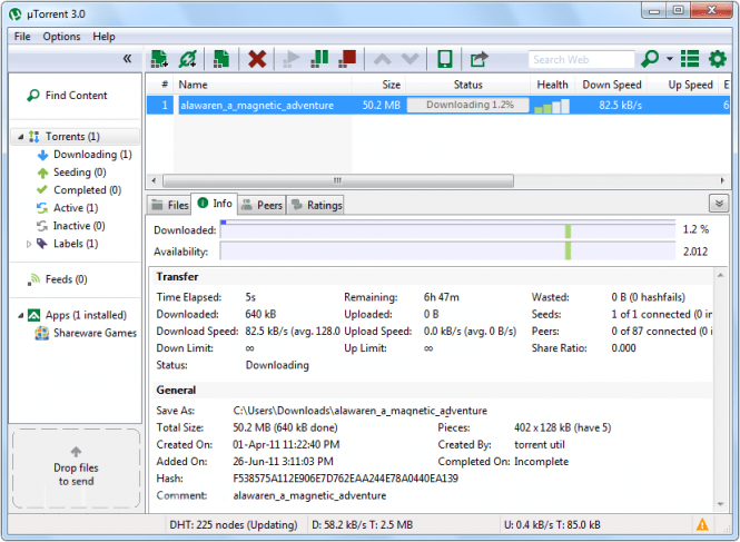 µTorrent interface