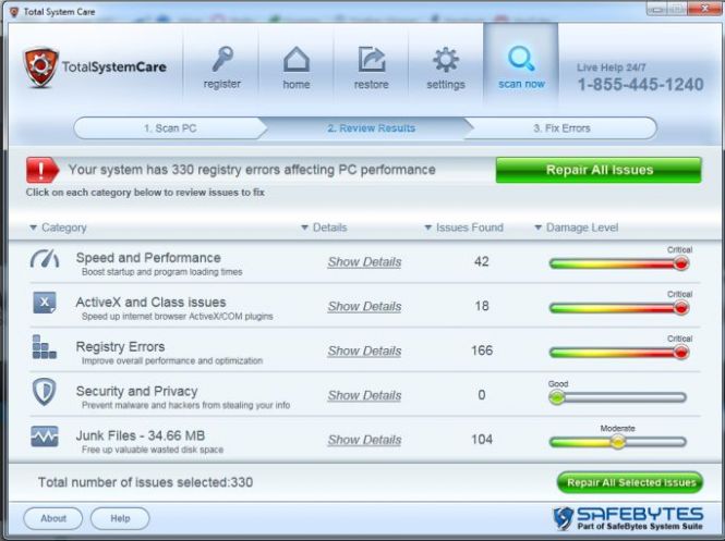 Total System Care interface