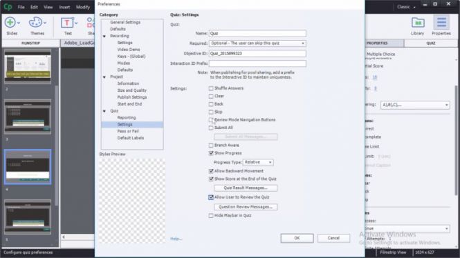 Adobe Captivate 9 settings