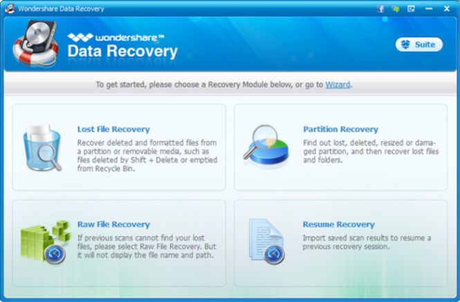 Wondershare Data Recovery interface