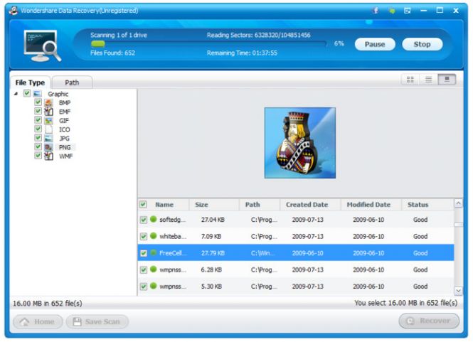 Wondershare Data Recovery restoring