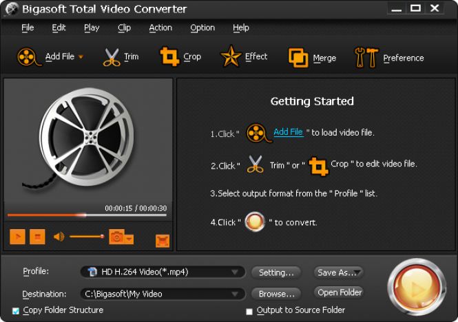 Bigasoft Total Video Converter interface