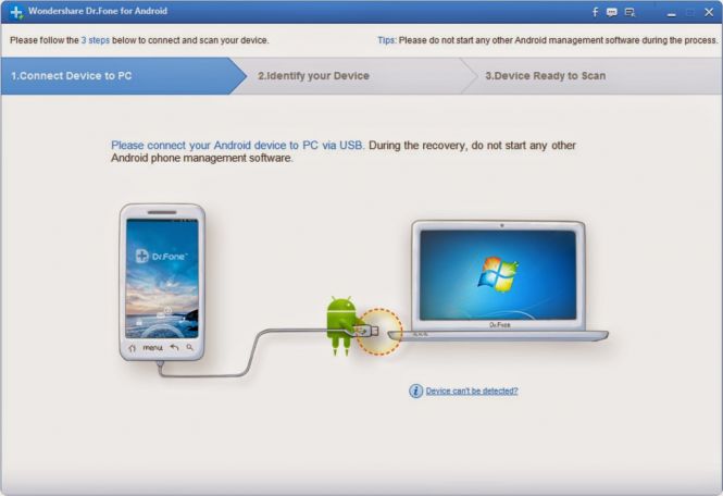 Wondershare Dr. Fone for Android connecting