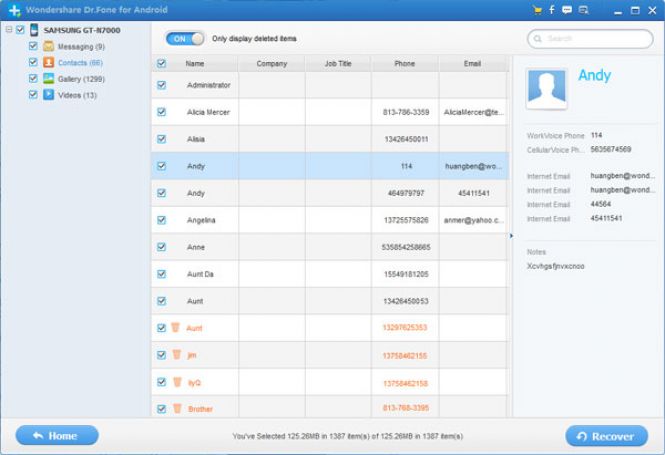 Wondershare Dr. Fone for Android file preview