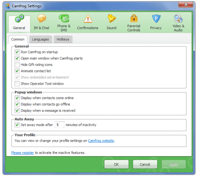 Camfrog Video Chat settings