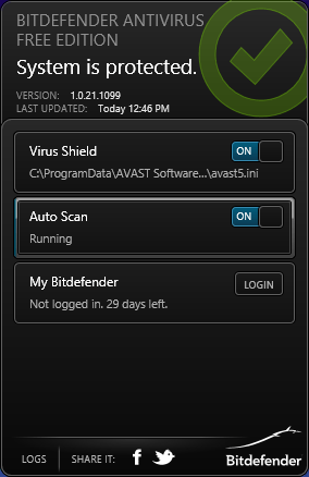 Bitdefender main menu