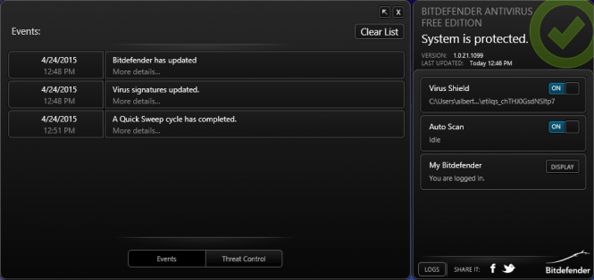 Bitdefender Antivirus main window